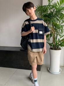 Dazy Kids Setelan 2pcs Kaos Lengan Pendek Minimalis Kasual untuk Anak Laki-laki Remaja, Pakaian Sehari-hari - Coklat - View 6