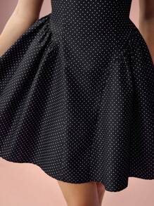Enchnt Vestido sencillo con mangas abullonadas, estampado de lunares y cuello de cisne para mujer