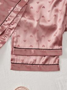 LuxeNights Plus Size Women 3-Piece Sleepwear Set: Heart Pattern Jacquard Short Sleeve Top, Shorts & Pants