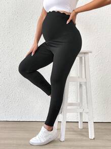 SHEIN Mallas de maternidad de cintura alta ajustable - Negro - Ver 3