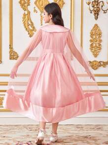 SHEIN طقم جاكيت مخمل وساتان أنيقة مع فستان كامي للفتيات المراهقات - وردي - مشاهدة 2