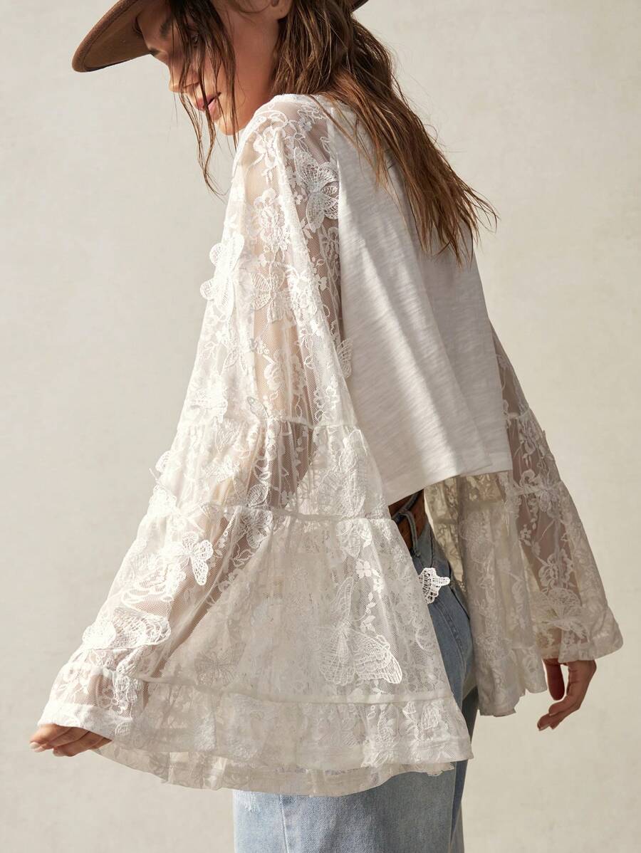 Bohemela Knit Colorblock Boat Neck Flare Long Sleeve Loose Crop Top For Women - Multicolor - View 1