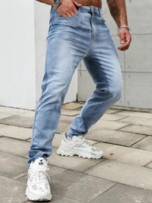 Manfinity Homme Men's Simple Front Button Pocket Design Casual Jeans - Light Wash - View 4