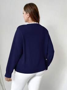 Celure Plus Size Women Solid Color Lace Loose Cardigan, Casual Autumn & Winter