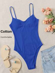 SHEIN EZwear Solid Bustier Rib-knit Bodysuit