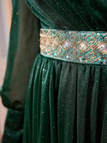 Modelyn Women's Elegant Luxury Spliced Soft & Glossy Waist Detail Dress