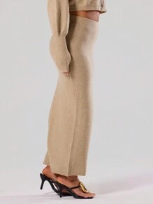 MUSERA Knitted Maxi Sweater Skirt Spring Brunch  Chic - Apricot - View 4