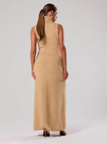 MUSERA High Neck Sleeveless Maxi Sweater Dress Chic - Apricot - View 2