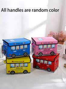 1pc School Bus Pattern Non-Woven Fabric Organizer Box,Covered Folding Multi-Functional Storage ,School Bus Treasure Box Kids Foldable Chest Storage Box,Toys Organizer Box, Car Design Decorations Festival Decor Room Decor Home Decor Bedroom Decor - Multicolor - View 2