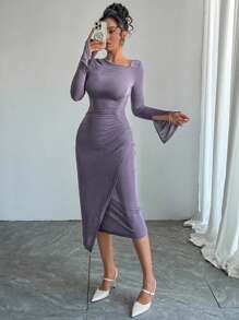 DAZY Women's Asymmetric Shoulder Sequin Dress Prom Dress Elegant,Formal Women Dresses,Fall Dress - Purple - View 2