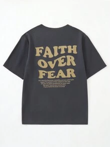 SHEIN Teen Boy Casual Simple Letter Graphic Short Sleeve T-Shirt, Versatile For Summer Travel And Vacation - Khaki - View 2