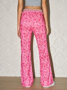 SHEIN EZwear 女士蝴蝶结点缀心形印花喇叭裤 - 粉色 - 查看 3