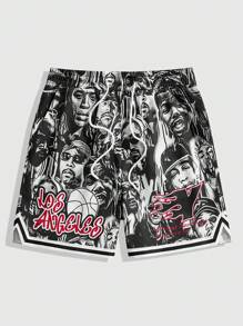 ROMWE MEN Prep Pantalones cortos de baloncesto minimalistas casuales para hombres, para uso diario