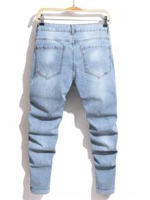 Manfinity LEGND Men's Casual Washed Ripped Skinny Fit Jeans - Light Wash - View 2