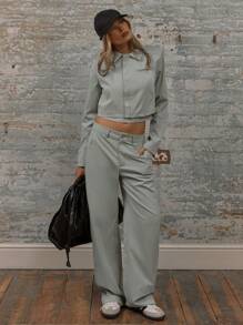 MUSERA Pantalones rectos de tiro medio con bolsillos y presillas para el cinturón, casuales para vacaciones de verano - Verde - Ver 1