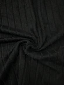 EMERY ROSE Solid Ribbed Knit Tee Fall Cloth For Women - Black - View 6