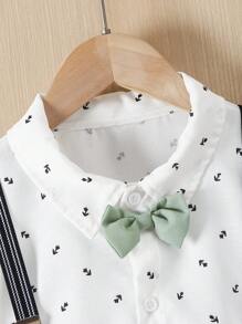 Boys Front Button Shirt And Bib Overalls 2Pcs Gentlemen Outfit Set - Multicolor - View 8