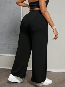 SHEIN PETITE CURVE Pantalones negros de talla grande con detalles de costura y cintura alta