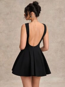 SHEIN BAE Váy chữ A ôm sát cổ tròn gợi cảm tối giản không tay màu đen trơn, váy đen, váy dạ hội, váy phù dâu mini, váy đen nhỏ thanh lịch, xuân/hè - màu đen - Xem 2