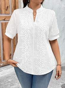 SHEIN Clasi Camisa de manga corta de unicolor y talla grande, casual y de moda para uso diario - Blanco - Ver 3