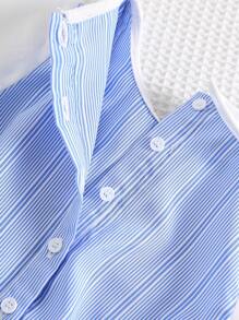 Bộ đồ liền thân sọc xanh sọc đơn giản mùa hè dễ thương cho bé trai sơ sinh, thích hợp cho tiệc sinh nhật, dạ hội, biểu diễn, đám cưới, lễ kỷ niệm một tháng, lễ rửa tội và sinh nhật lần thứ 1, tiệc mừng em bé - Nhiều màu - Xem 10