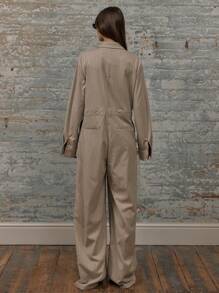 MUSERA Shirt Style Long Sleeve Lapel Tailored Belt Loop Wide Leg Pleat Detail Jumpsuit Casual Spring Summer Vacation Elegant Easter - Multicolor - View 3