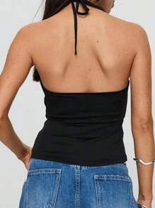 女士纯色腰部镂空露背紧身吊带背心