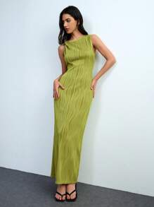 Chiquease Women's Tie Front Sleeveless Open Slit Midi Dress - Green - View 5