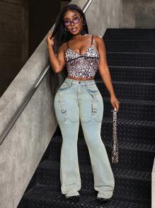 SHEIN Slayr Niche Design Vintage Washed American Style Slim-Fit Fashionable Flared Women Jeans, Suitable For Autumn