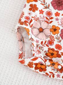 Cozy Pixies Baby Girl Soft Knitted Floral Print Short Sleeve Bodysuit