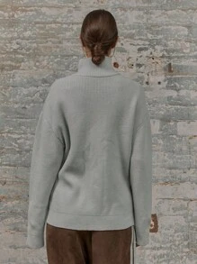 MUSERA Longline Fitted Double Ended Zip Ribbed Knit Turtle Neck Jumper Christmas Winter Elegant Party Evening