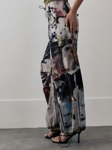 MUSERA Mid Rise Adjustable Waist Wide Baggy Leg Printed Parachute Pants Spring 90's Y2k Cute Sexy Chic Summer - Multicolor - View 3