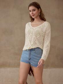 MOTF PREMIUM OPEN KNIT FLARE SLEEVE TOP - Apricot - View 10