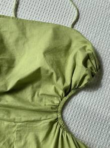 Comfortcana Rompers de lino para el verano con corte lateral, cintura plisada, sin tirantes y con espalda descubierta