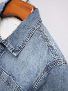 Manfinity Homme Men's Front Button Long Sleeve Pocket Casual Denim Jacket - Light Wash - View 4