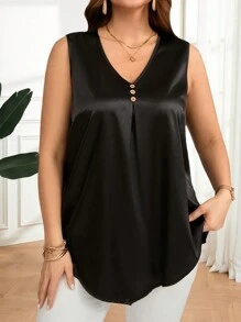 EMERY ROSE Plus Size Women Sleeveless Satin Elegant Blouse,Summer Outfits For Women,Vacation Outfits Woman,Casual Everyday Wear,Top Elegant