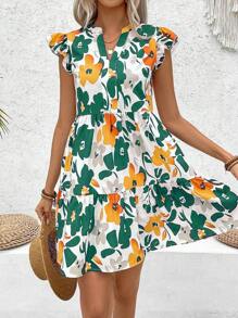 Breezaya Váy đi nghỉ cổ chữ V in hoa hở tay cho nữ - Nhiều màu - Xem 6