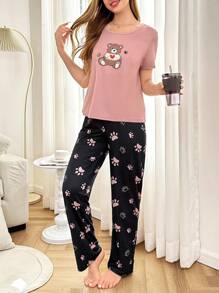 Dream Adore 可爱熊足迹卡通印花女士睡衣套装