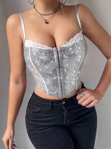 Allurite Women's Lace Insert Minimalist Slim Fit Casual Spaghetti Strap Camisole