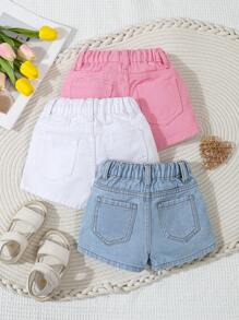 SHEIN Paquete multiusos de pantalones cortos vaqueros casuales de ajuste holgado para bebé niña - Multicolor - Ver 2