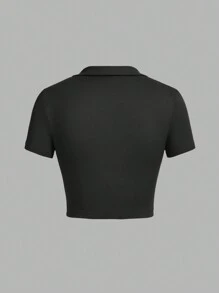 SHEIN EZwear 3 件女式 V 领 Polo 修身短款休闲 T 恤，适合夏季 - 彩色 - 查看 4