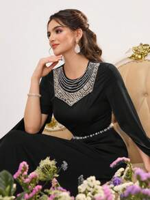 Modelyn Robe de style arabe glamour élégante pour femme avec col de sequins