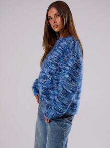 MUSERA Knit Oversized Crew Neck Jumper Spring Casual Y2k 90's Striped - Blue - View 3