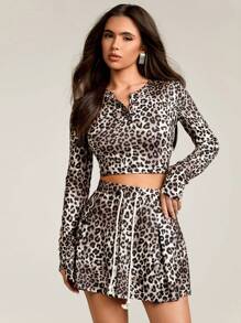 Athîral Leopard Print Long Sleeve Women's Embroidered T-Shirt - Multicolor - View 4