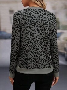 EMERY ROSE LUNE Spring Autumn Fashion Leopard Print Round Neck Comfortable Long Sleeve Multicolor Pullover Sweatshirt For Women Graduation,Back To School Outfits,Graduation,Teacher Outfits For Women,Back To School