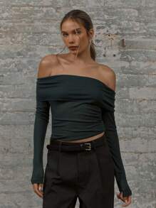 MUSERA Off The Shoulder Fold Over Long Sleeve Top Casual Summer Vacation Spring