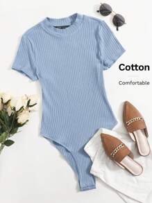SHEIN EZwear Mock-neck Rib-knit Bodysuit