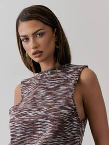 MUSERA Knit Sleeveless Raw Hem Drawstring Waist Vest Top - Multicolor - View 5