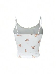 Jouncy 女士撞色蕾丝卡通印花修身吊带背心 - 白色 - 查看 2