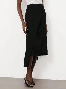 GENKIRA Mid-Length Slit Side Design Elegant Minimalist Commuter Ladies Skirt, Versatile Fall Cloth For Women - Black - View 4